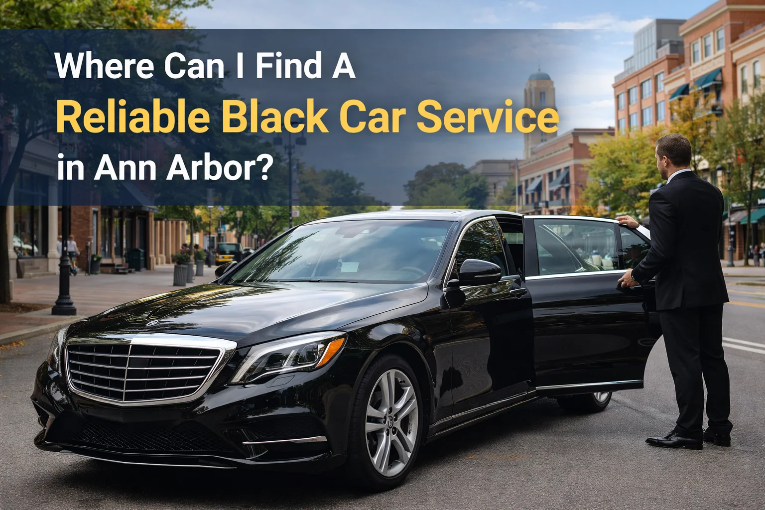 professional chauffeur opening door for passenger black car service