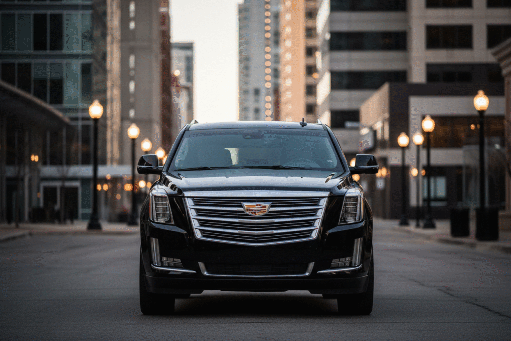 Luxury black SUV at night